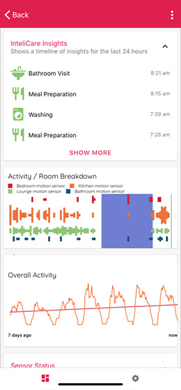 InteliCare app screen 1 - Activity