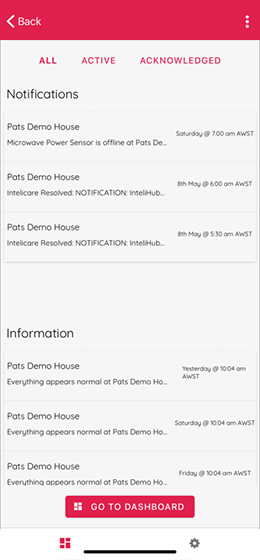 InteliCare app screen 7 - Notifications